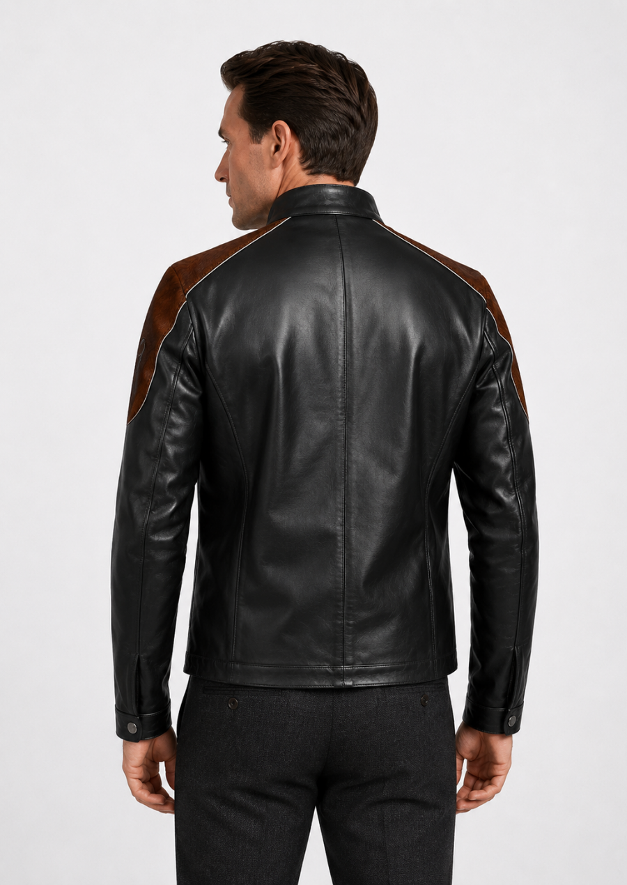 Stylish men’s cowhide hair on leather jacket with natural fur finish