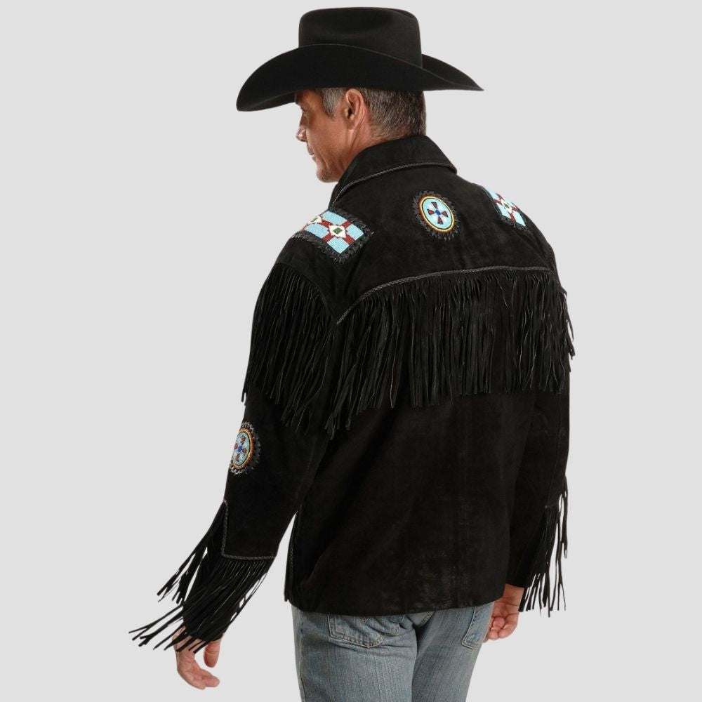 Festival-ready black fringe jacket made from premium suede.