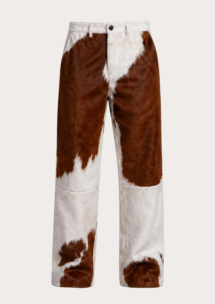 Premium hair-on cowhide leather pants in a Western ranch style for men