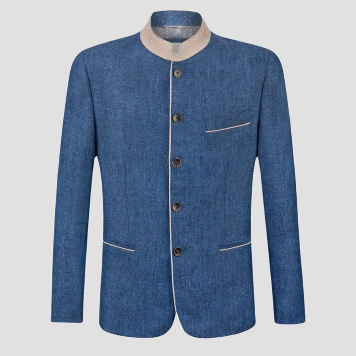 Elegant men’s blue fabric Trachten coat for festive occasions.