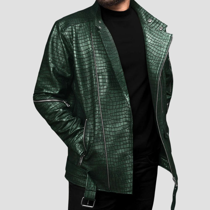 Elevate your fashion game with this premium men’s crocodile leather jacket, perfect for luxury and bold style.