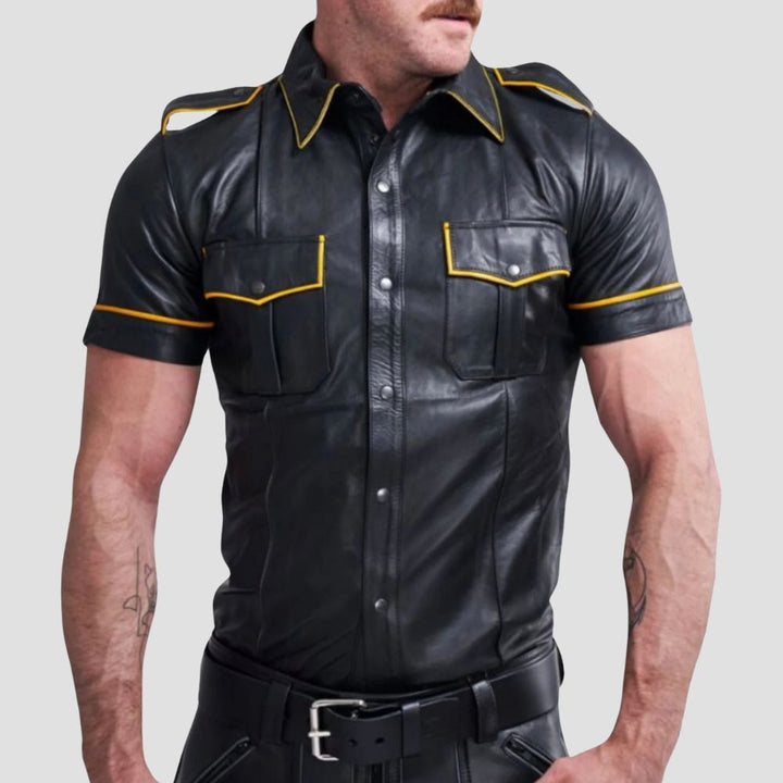 Upgrade your wardrobe with this premium men’s leather shirt, perfect for casual or semi-formal occasions.