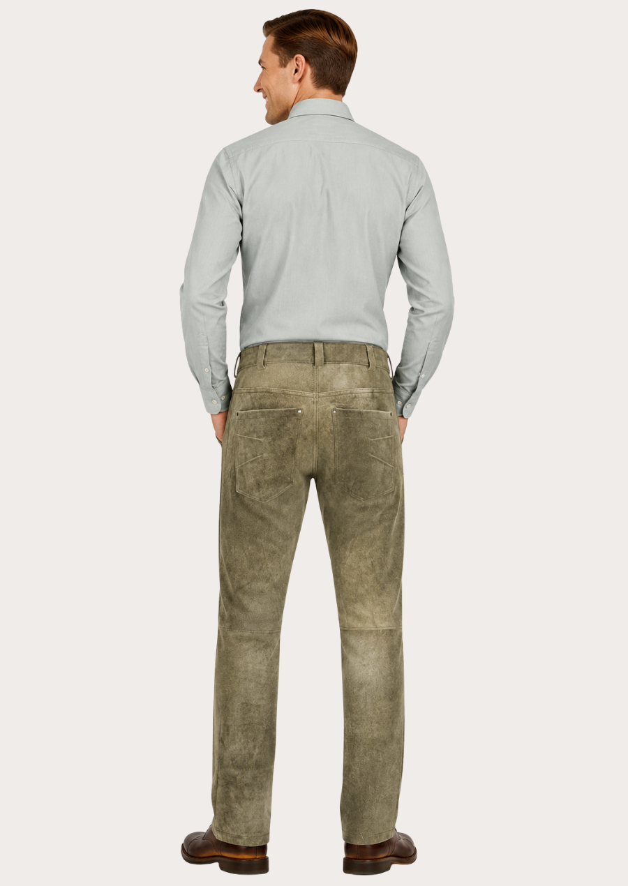 Premium motorcycle-inspired suede leather pants designed with timeless craftsmanship