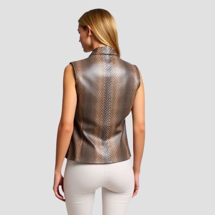 Premium snakeskin leather vest for women, perfect for a fashion-forward, bold look with a high-end finish and sleek design.