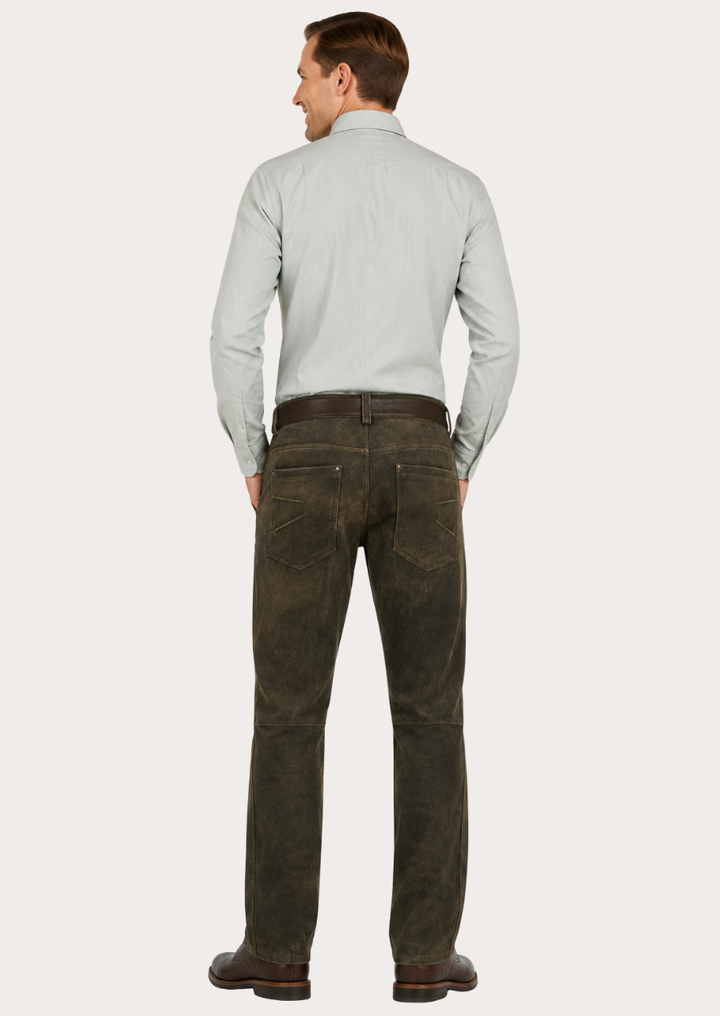 Classic motorcycle-inspired suede leather pants for men with premium craftsmanship