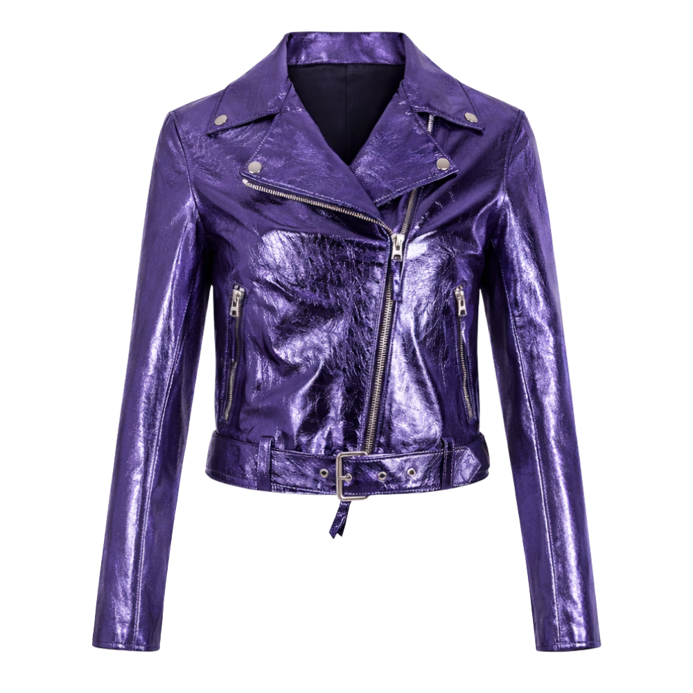 Purple metallic leather jacket with modern fashion design