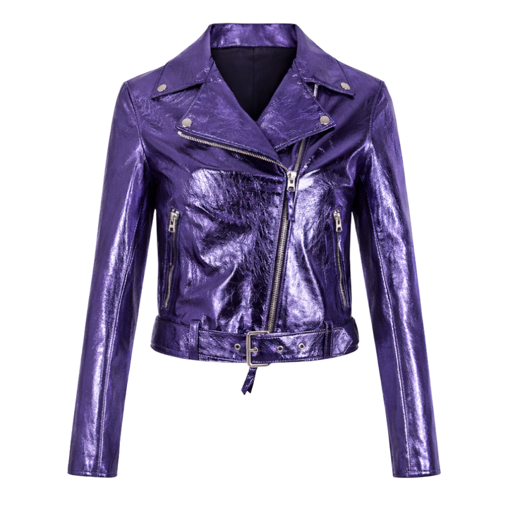 Purple metallic leather jacket with modern fashion design