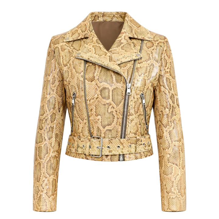 Python embossed snakeskin leather jacket with stylish design