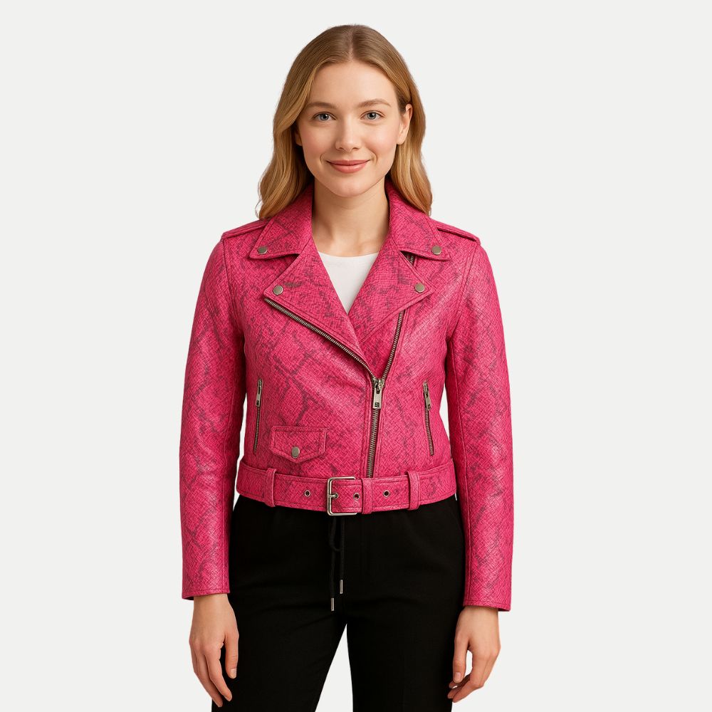 This lightweight snakeskin motorcycle leather jacket for women combines fashion and function. Stay cool while making a bold, stylish statement on your ride.