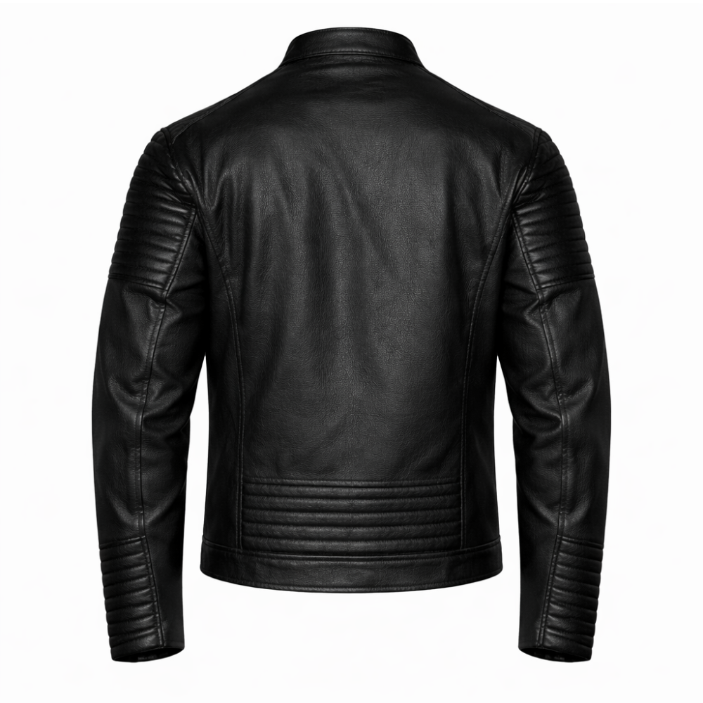 Black quilted leather jacket for men 