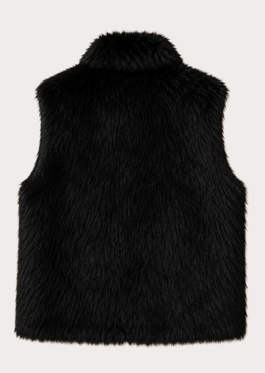 Elegant raven black faux fur vest for men with comfortable fit.