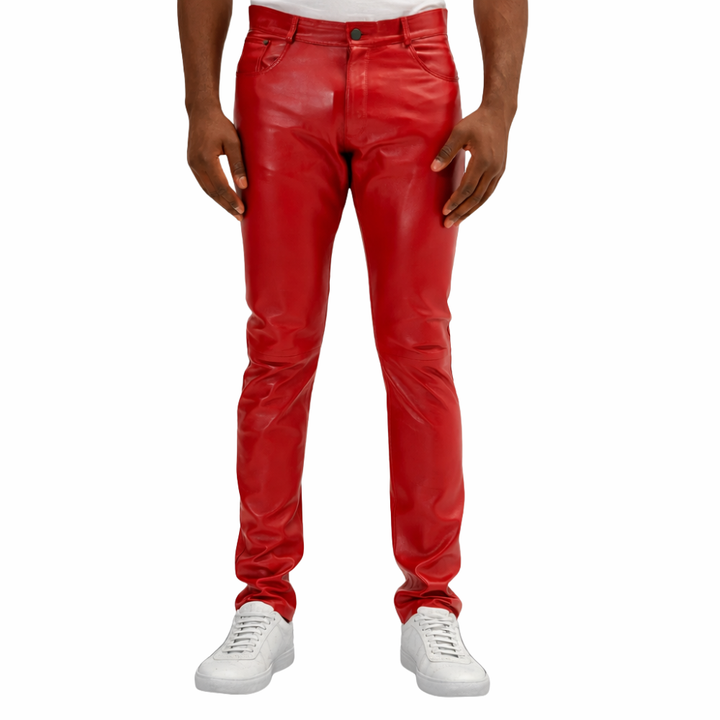 Red leather pant for men with modern slim fit