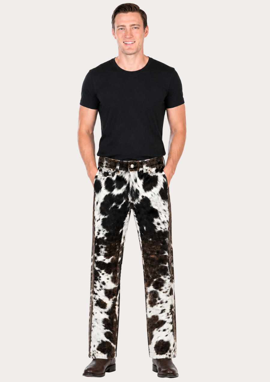 Western cowboy trousers made from premium genuine cowhide leather with a straight-leg fit