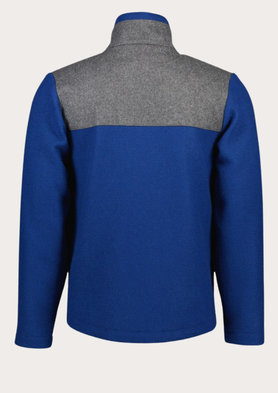 Royal blue Loden wool jacket for men featuring a rugged utility design