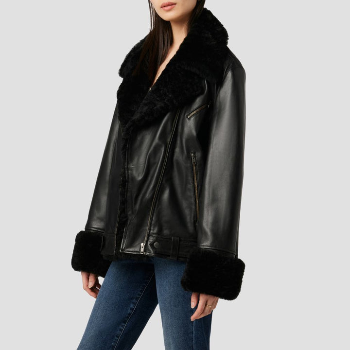 This warm and cozy fur leather jacket for women is perfect for winter adventures. The plush fur and premium leather combine to keep you warm while maintaining a chic look.
