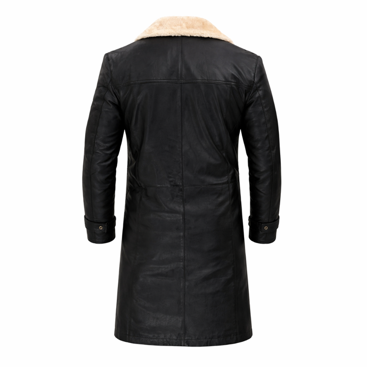 Men black shearling leather coat with classic winter style