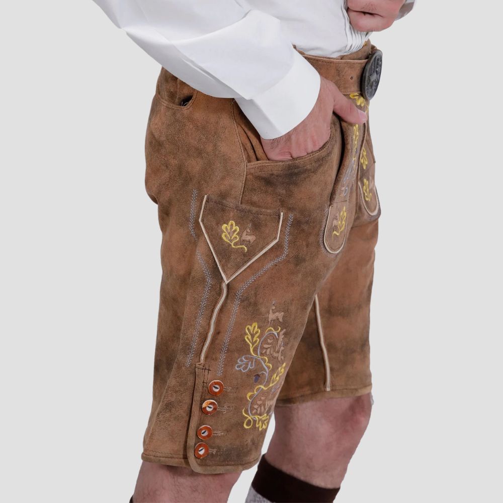 These men’s Lederhosen with suspenders offer an authentic Oktoberfest look, combining tradition with ultimate comfort.