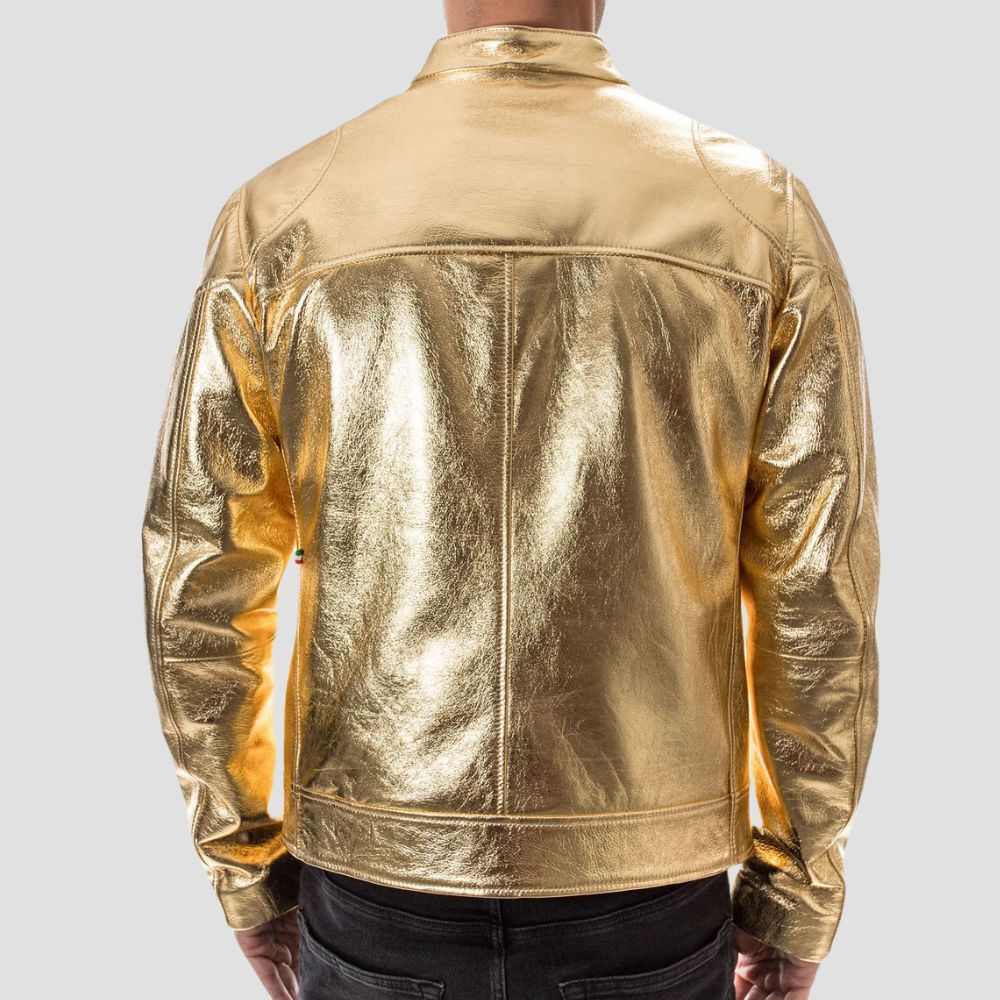 Step into the spotlight with these bold metallic leather jackets, designed for men who love to express their unique style.