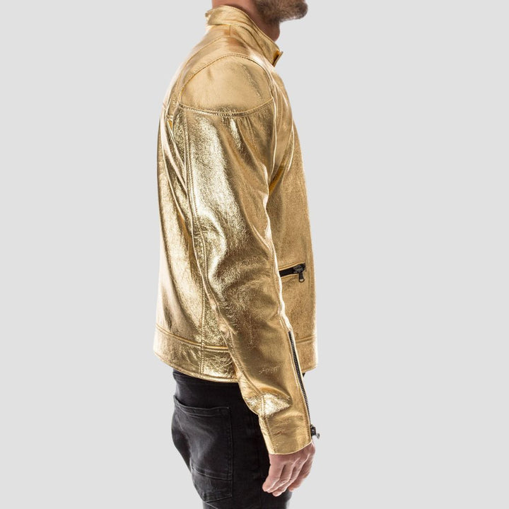 Upgrade your wardrobe with a metallic leather jacket that combines boldness and style for a truly unique look.