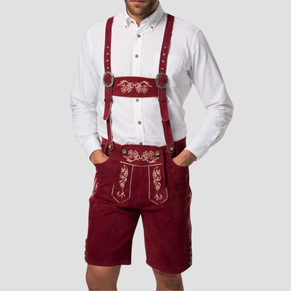 Make a bold statement at Oktoberfest with these vibrant red Lederhosen, designed for both style and comfort.