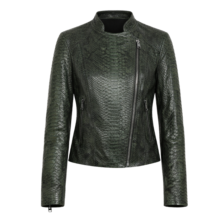 Snakeskin embossed leather jacket for women in stylish design