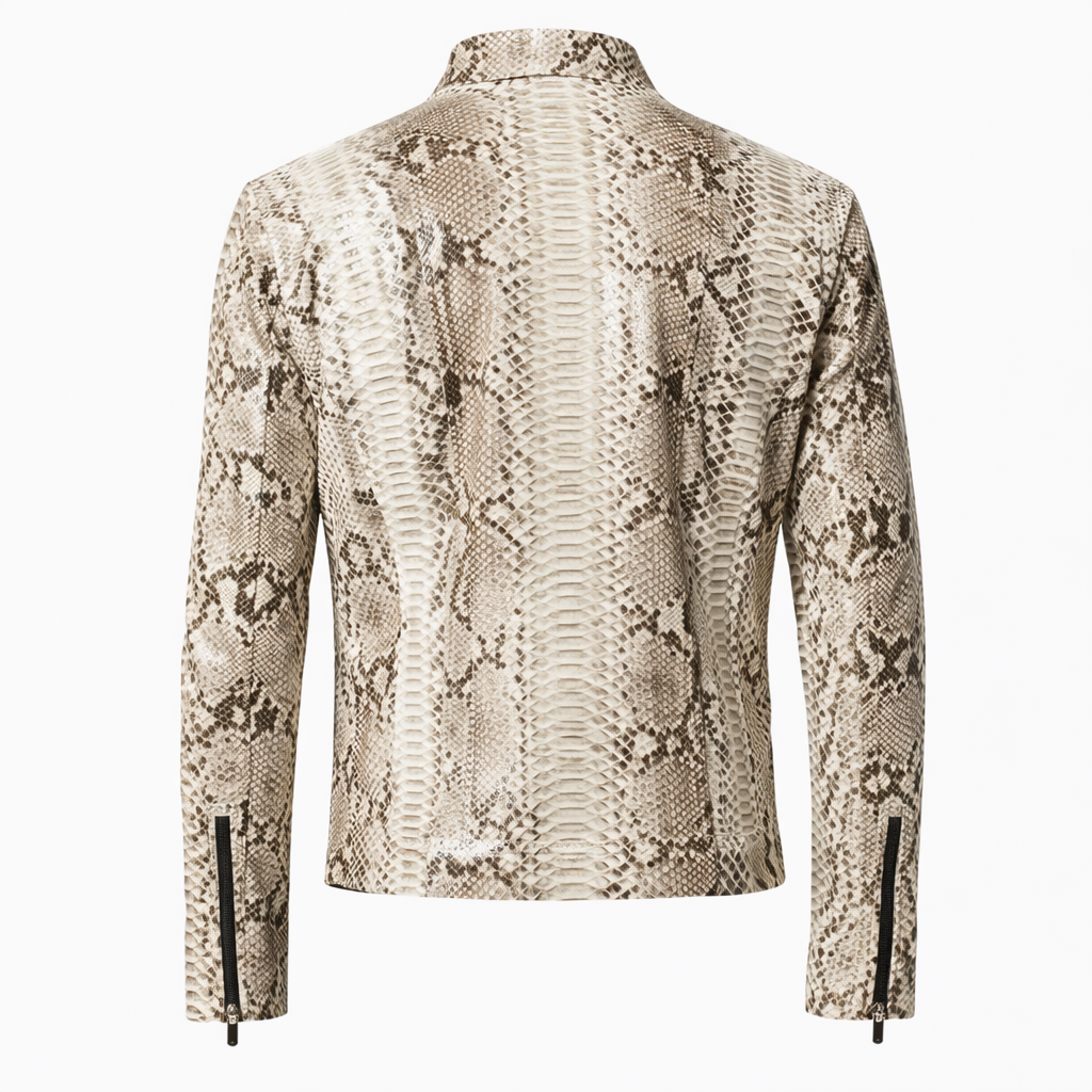 Men’s luxury snakeskin leather jacket featuring bold textured design