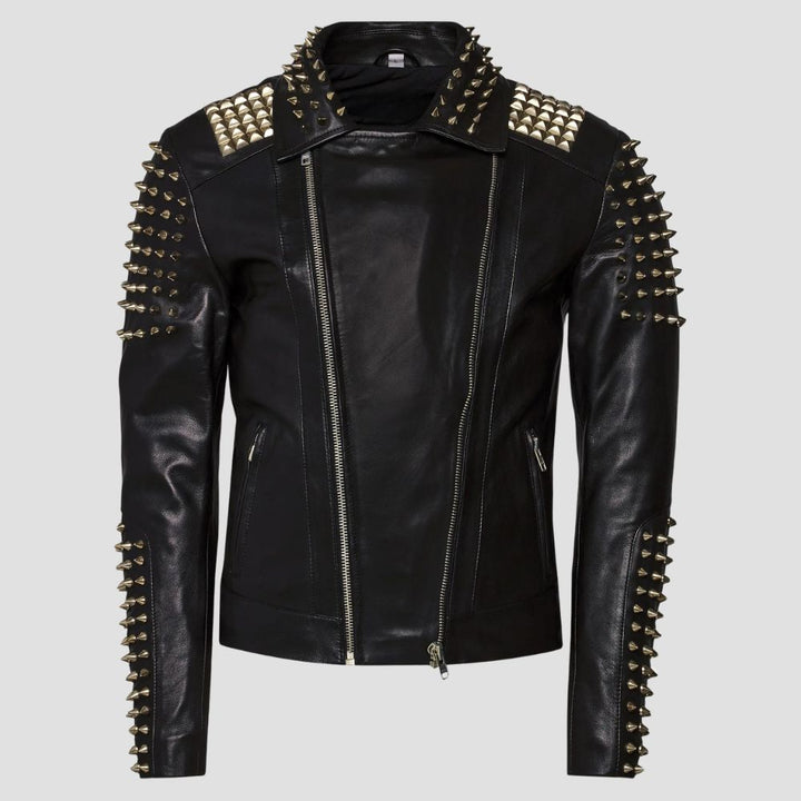 Perfect for both fashion and function, this studded black leather jacket ensures you stand out while riding.