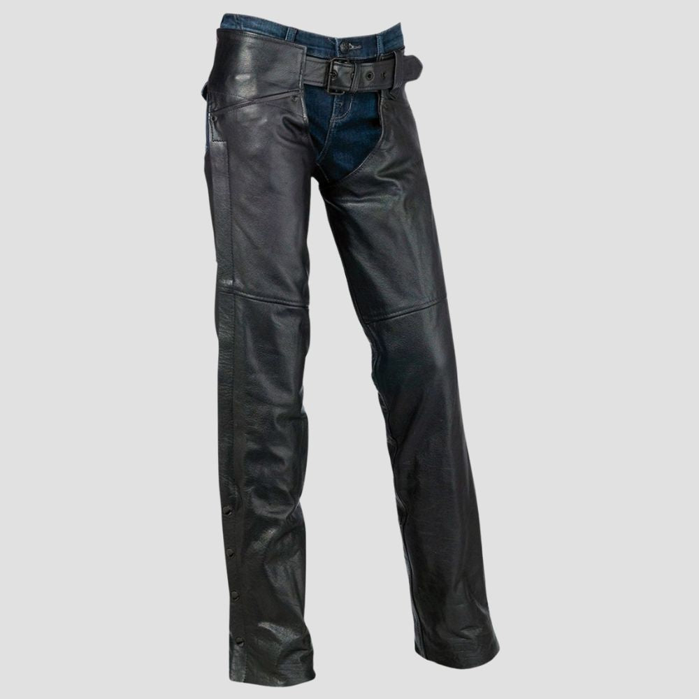 Hit the road in comfort and style with these motorcycle leather chaps, designed to keep you looking good while riding hard.