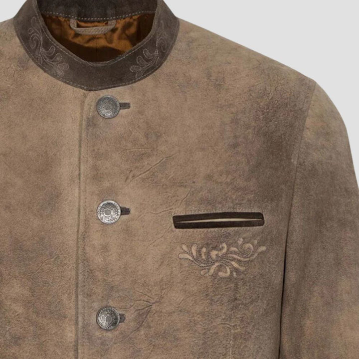 Stylish Vintage Leather Trachten Coat for Men with Embroidery