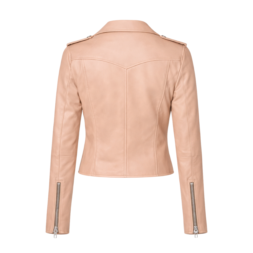 Beige leather moto jacket for modern fashion looks