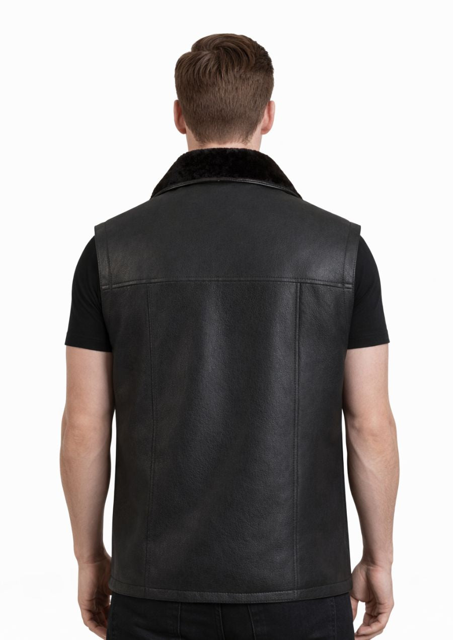 Black sheepskin fur vest for cozy and fashionable outfits