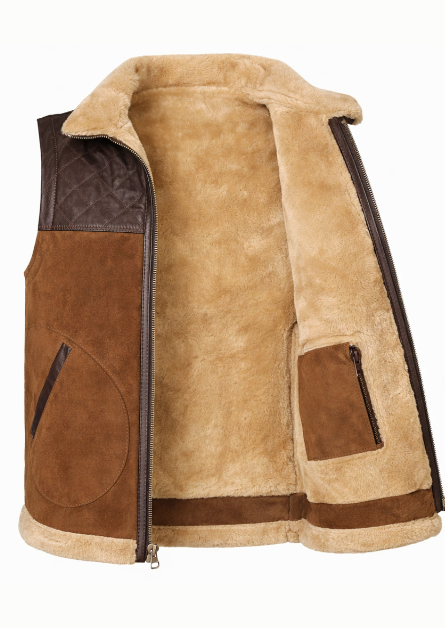 Premium brown quilted vest with fur collar for cold weather outfits
