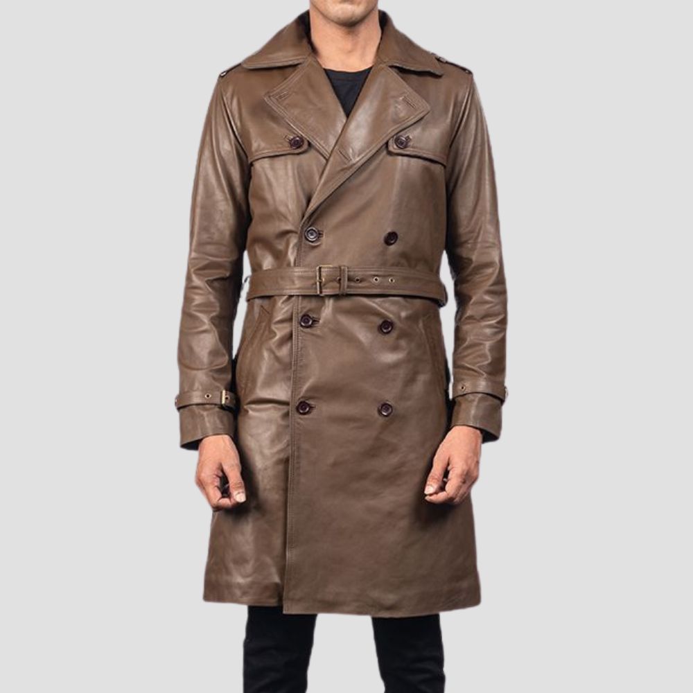 Embrace timeless elegance with this stylish brown sheepskin leather duster coat—perfect for both casual and formal wear.