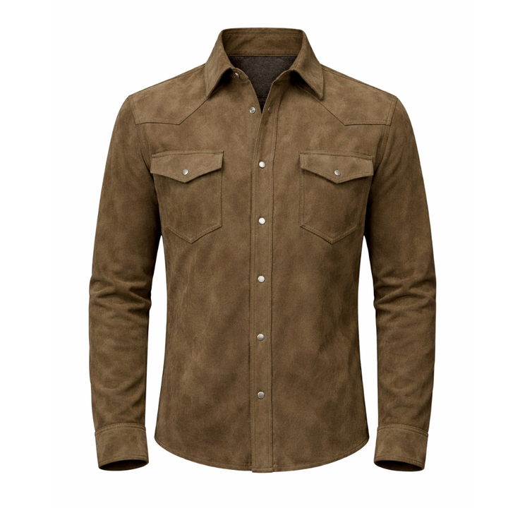 Stylish genuine brown suede leather shirt for men casual wear
