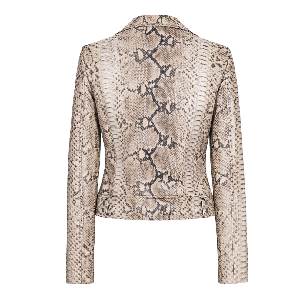 Women python leather jacket with sleek modern motorcycle style