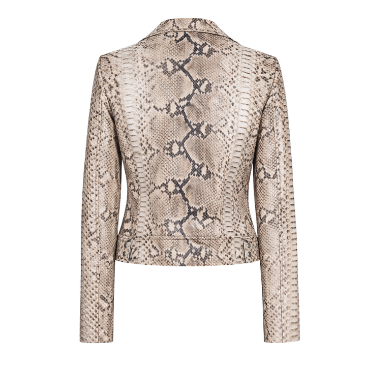 Women python leather jacket with sleek modern motorcycle style