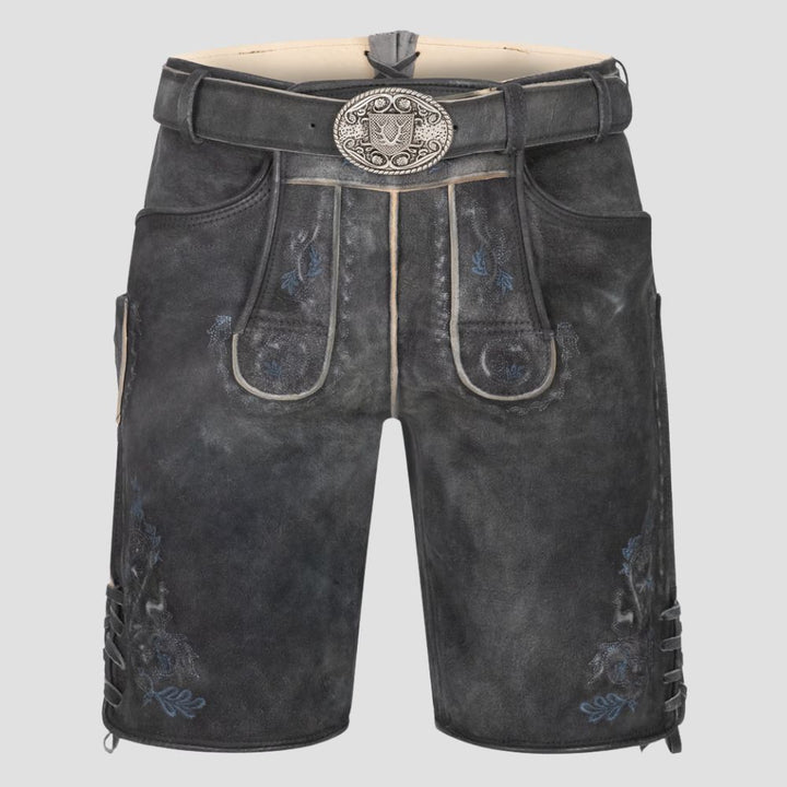 Add a touch of tradition to your fall and winter wardrobe with these stylish men’s Lederhosen, featuring intricate embroidery