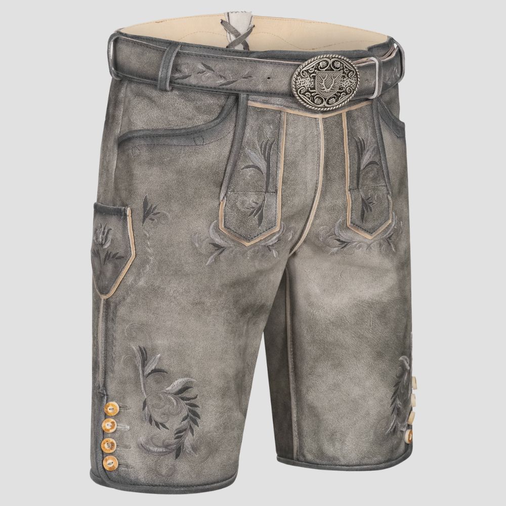 For a sophisticated look at weddings and festive occasions, these men’s suede Lederhosen provide comfort and timeless style.