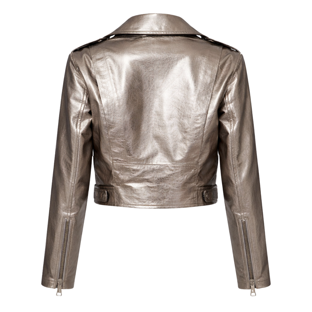 Premium metallic leather moto jacket for women fashion wear