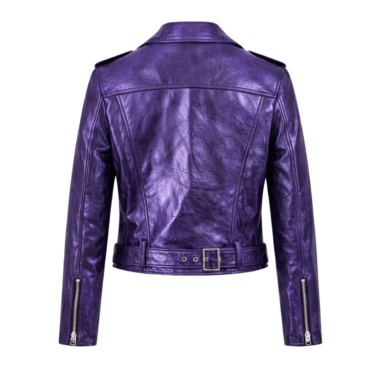Premium purple metallic leather jacket for casual and streetwear looks