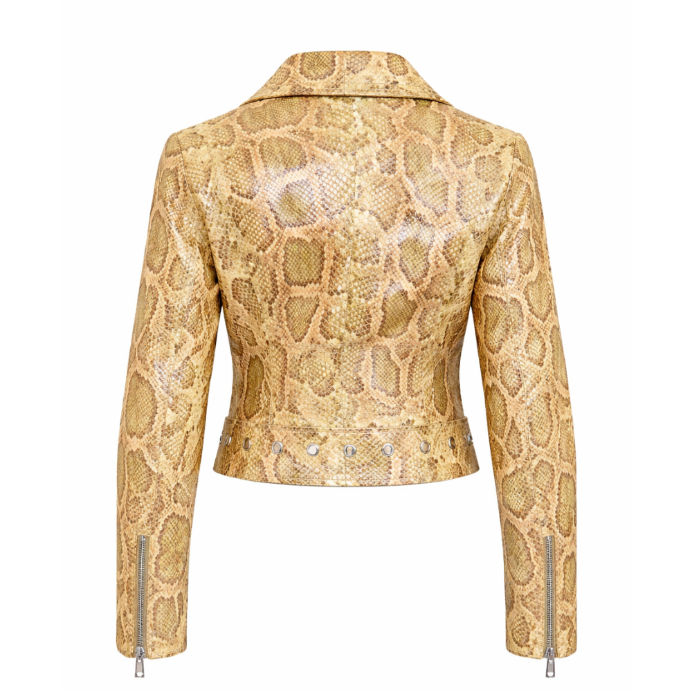 Premium snakeskin python embossed leather jacket for trendy outfits