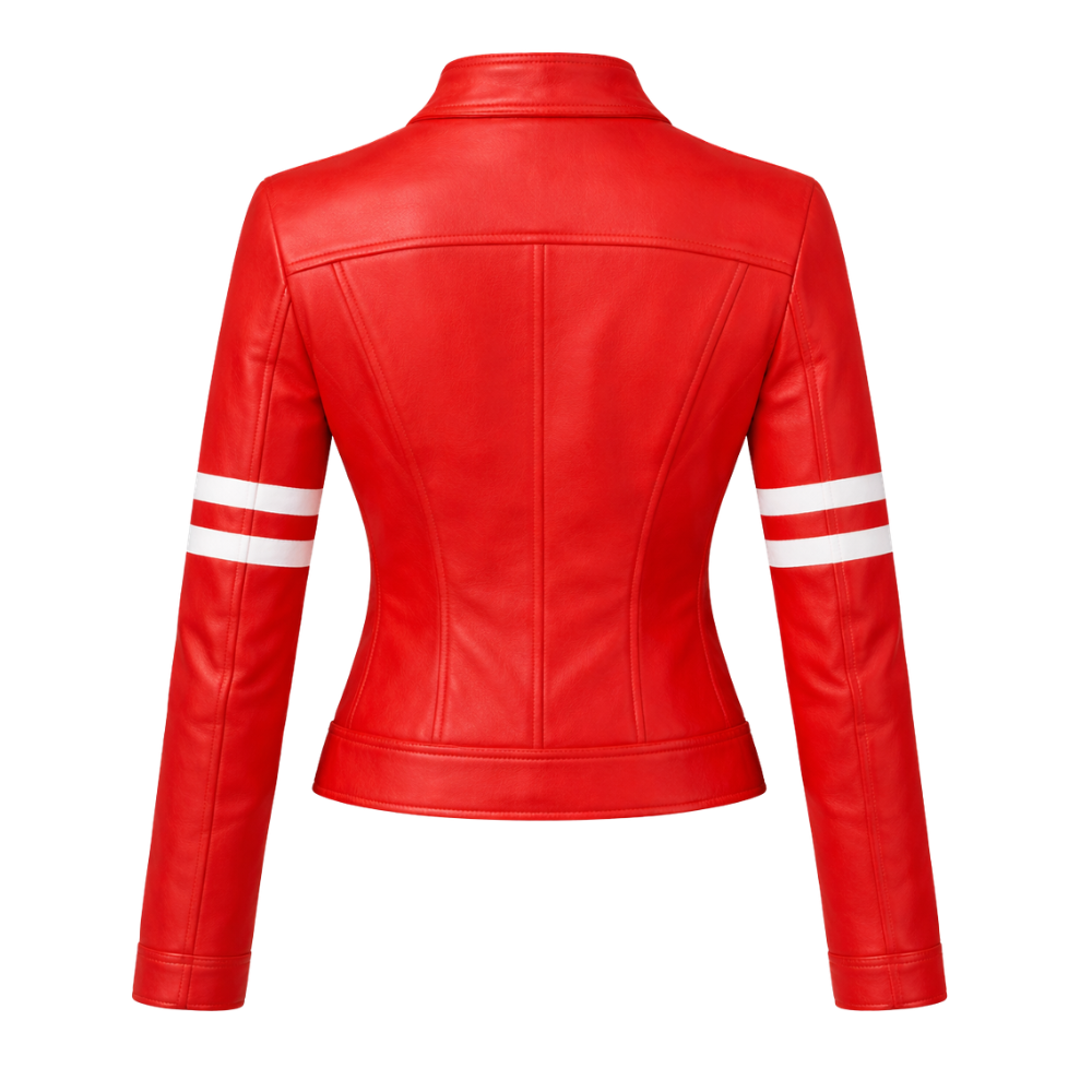 Trendy red leather stripe jacket for men or women
