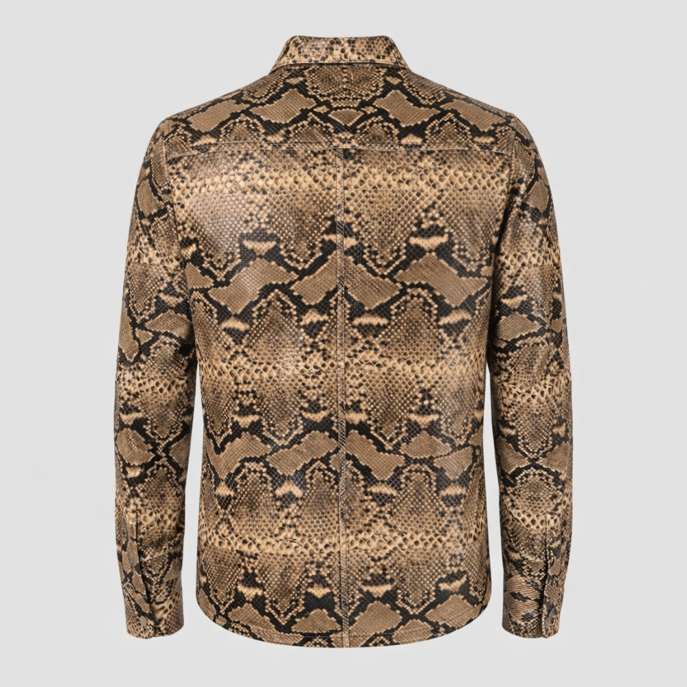 Fashionable men snakeskin leather shirt bold street style wear