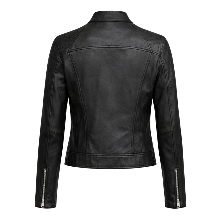 Premium women’s black leather jacket made from cowhide