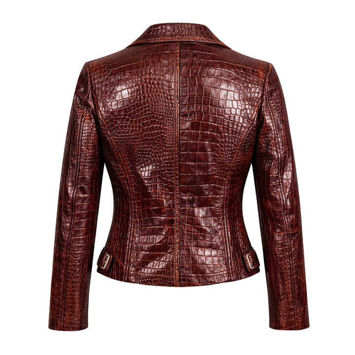 Premium crocodile pattern leather jacket for women modern style