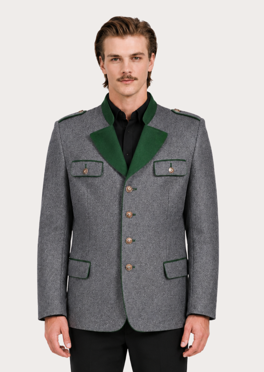 Styrian traditional grey Trachten jacket for men with authentic Alpine heritage styling