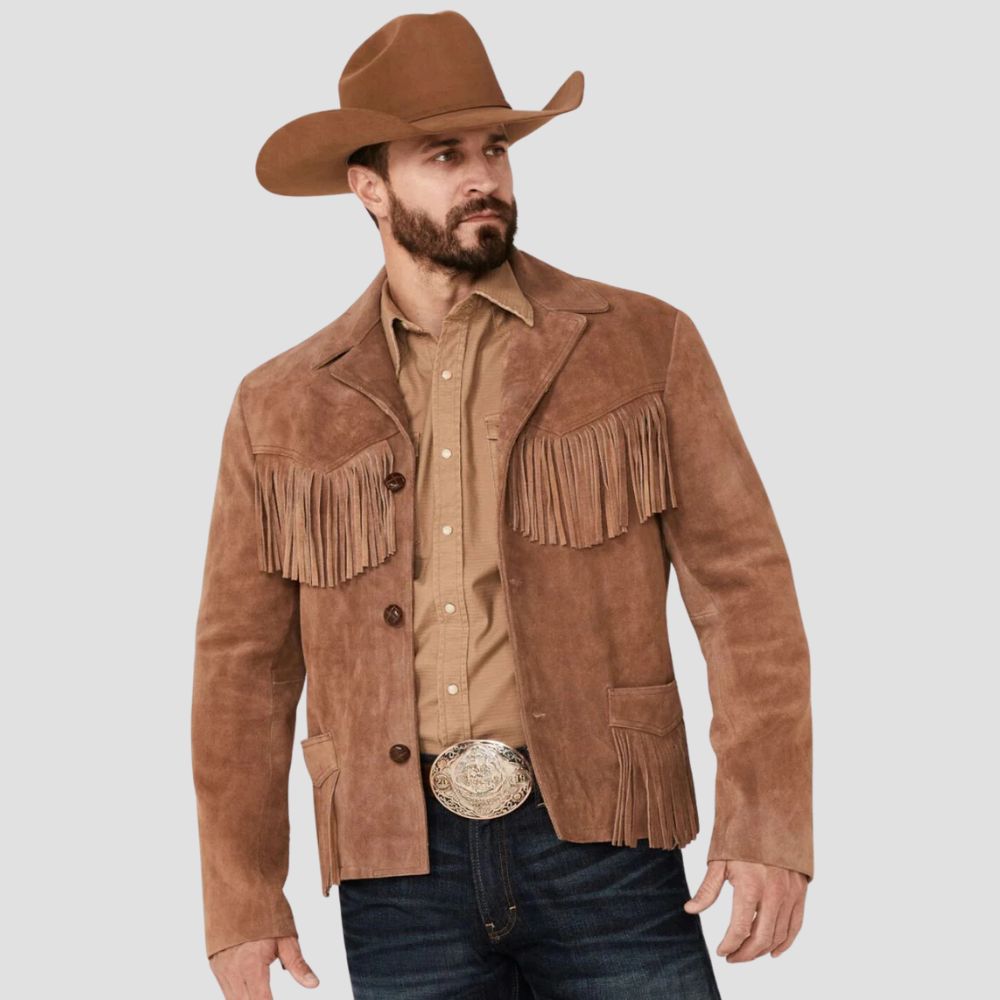 Stand out in style with this suede fringe leather jacket for men, designed for bold western looks and effortless fashion.