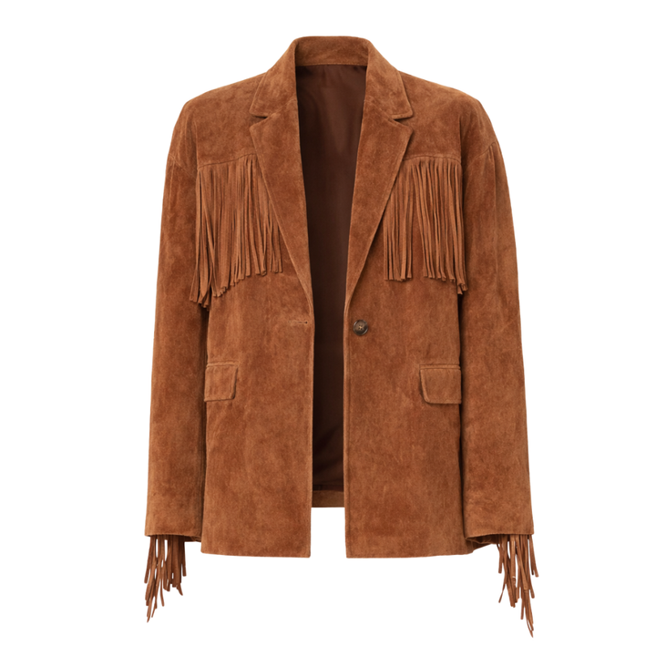 Women's western suede fringe leather jacket with tassel details