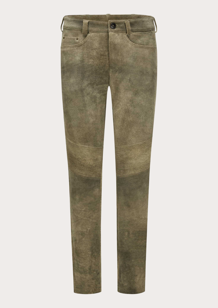 Suede leather moto pants for men featuring a premium biker-inspired design