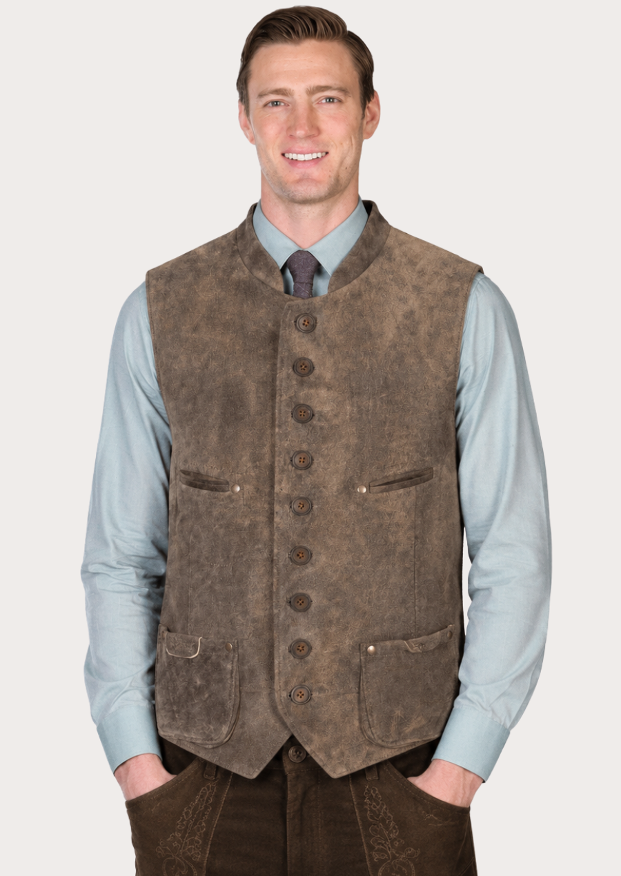 Suede leather Trachten traditional vest with authentic Bavarian styling